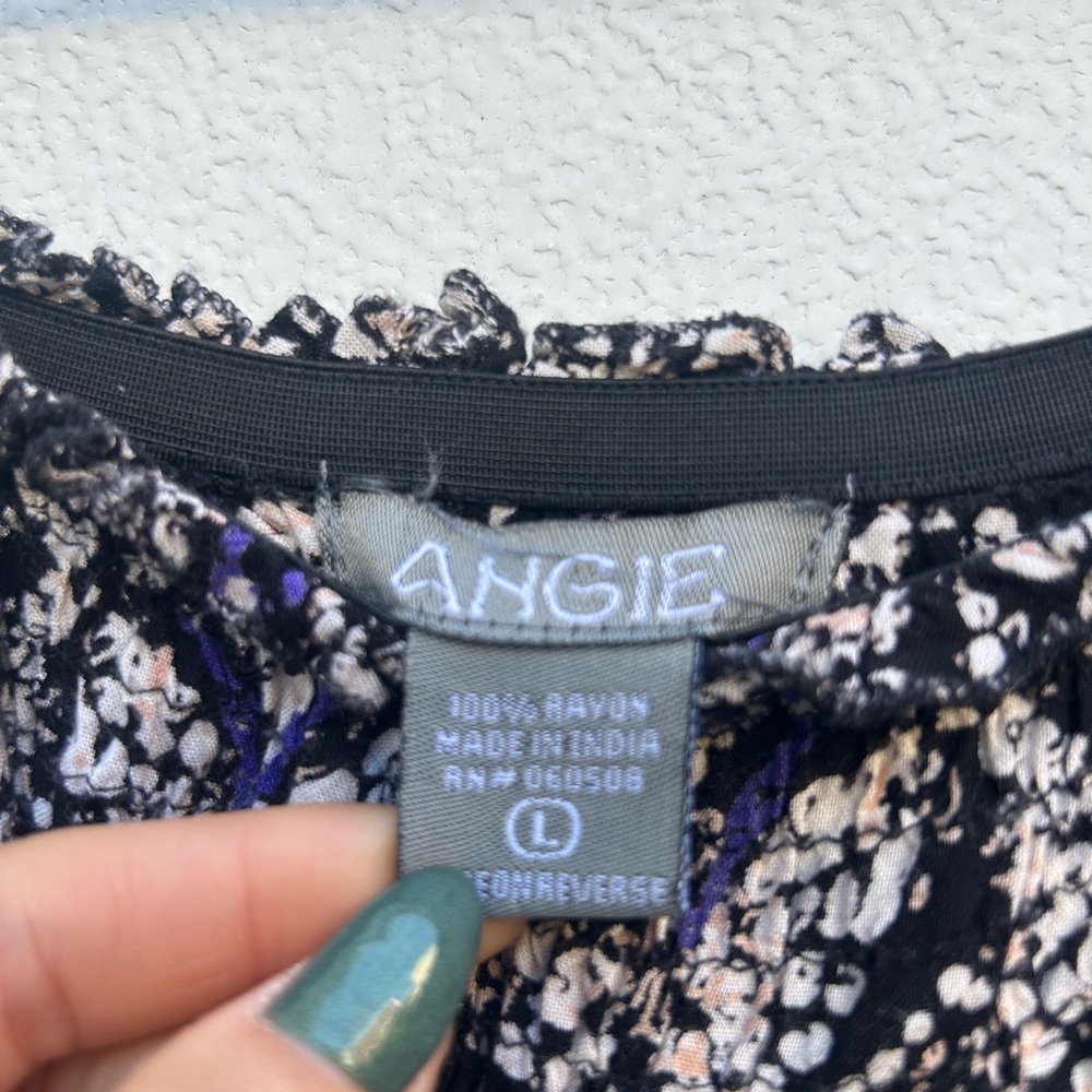 Angie Palazzo Pants Women L Pull On Wide Leg Baggie Boho Hippie Black Multi - Picture 3 of 9
